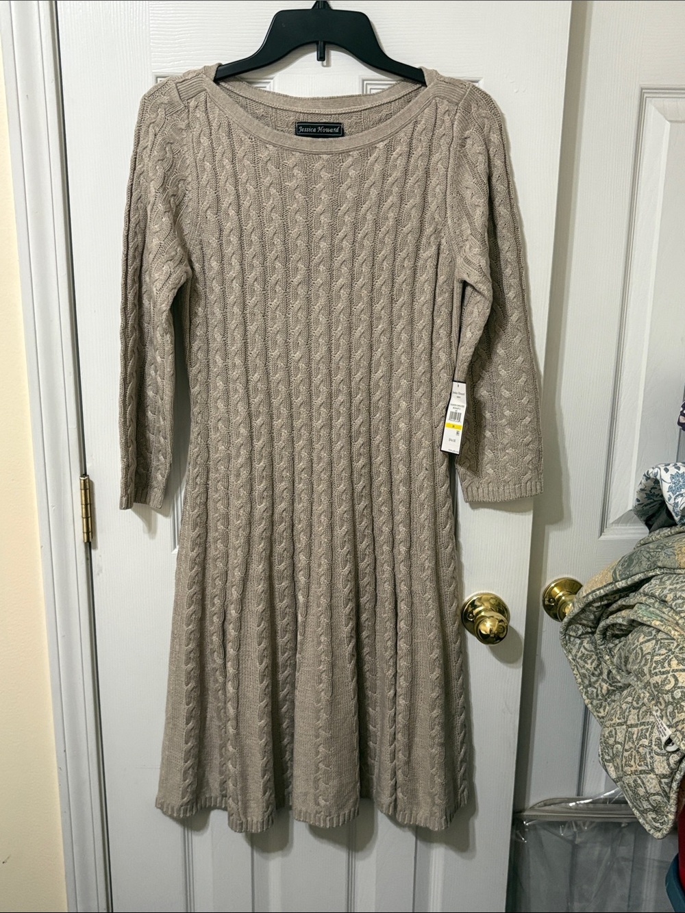 Jessica Howard Taupe Cable-Knit Midi Sweater Dress